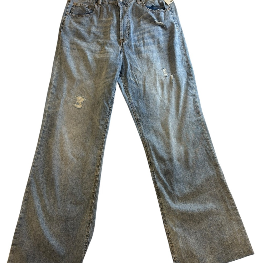 Aeropostale Women’s Faded Blue Super High Rise Wide Leg Button Fly Jeans Size 16